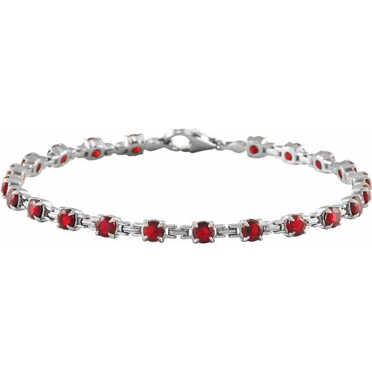 14K White Gold Natural Mozambique Garnet 7 1/4" Line Bracelet