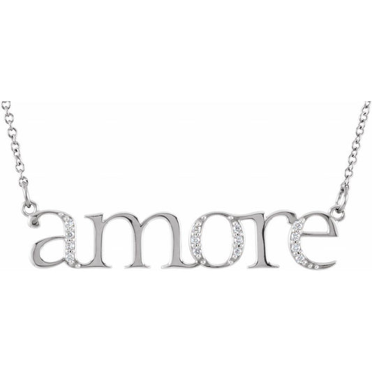 14K White Gold .05 CTW Natural Diamond Amore 16.5" Necklace
