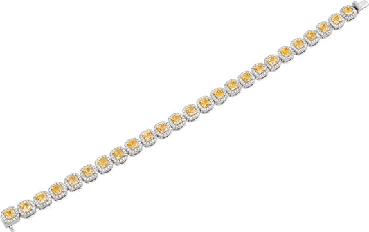 Yellow cushion diamonds bracelet in 18k white and yellow gold