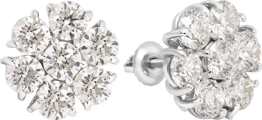 Floral Diamonds cluster earrings in 14k white gold. 5.85 carats.