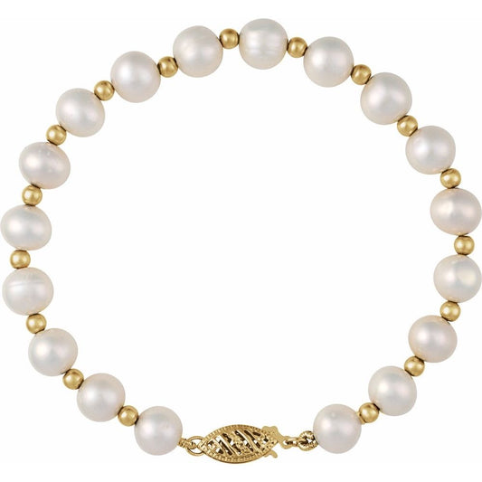 Cultured White Freshwater Pearl 7 1/2” Bracelet