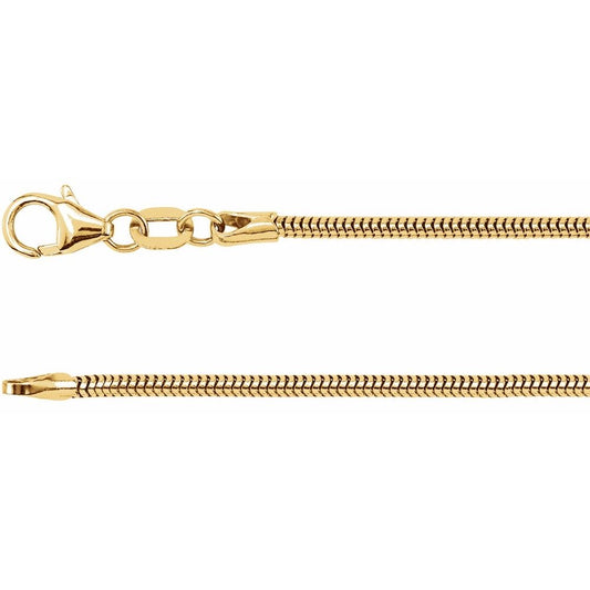 14K Gold 1.5 mm Round Snake 18" Chain