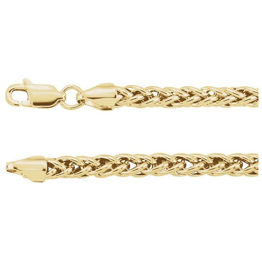 14K Gold 3.25 mm Hollow Palma Wheat 18” Chain