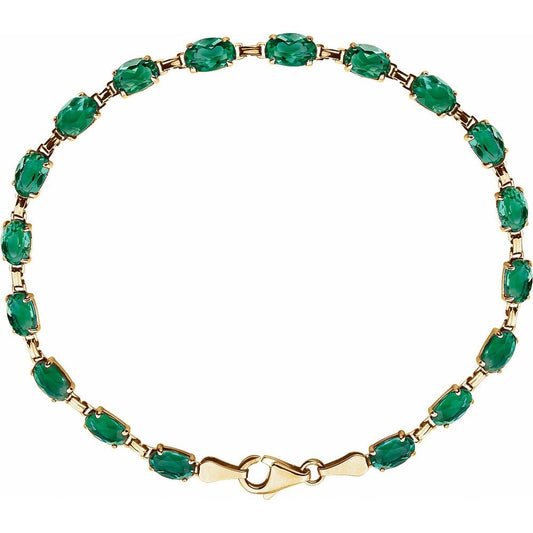 14K Gold Lab-Grown Emerald 7.25" Bracelet