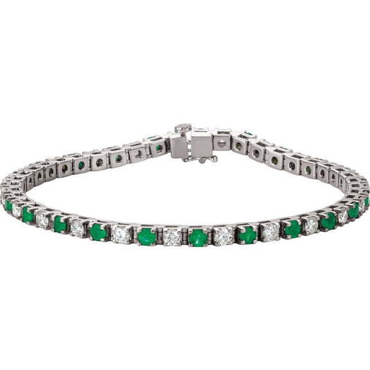 14K White Lab-Grown Emerald & 2 3/8 CTW Lab-Grown Diamond Line 7" Bracelet
