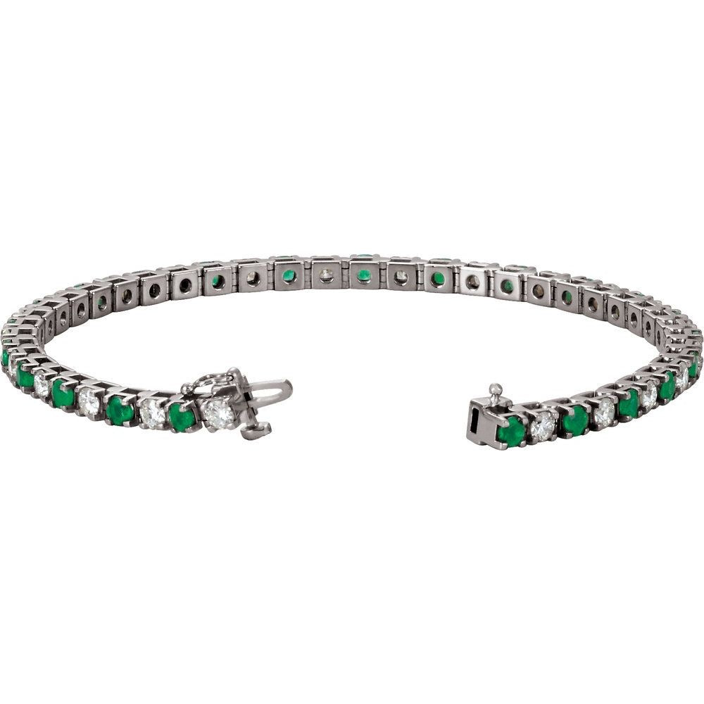 14K White Lab-Grown Emerald & 2 3/8 CTW Lab-Grown Diamond Line 7" Bracelet