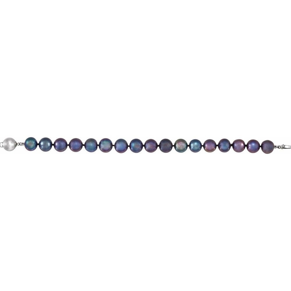 Sterling Silver Cultured Black Freshwater Pearl 7 3/4" Bracelet