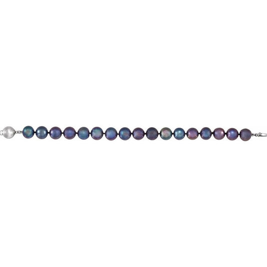 Sterling Silver Cultured Black Freshwater Pearl 7 3/4" Bracelet