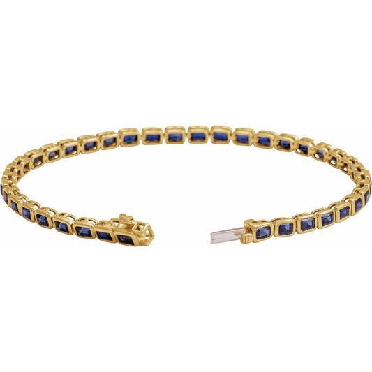 14K Gold Lab-Grown Blue Sapphire Line 7" Bracelet
