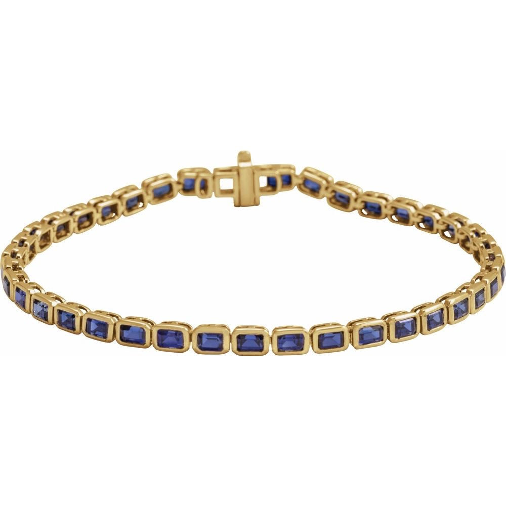 14K Gold Lab-Grown Blue Sapphire Line 7" Bracelet