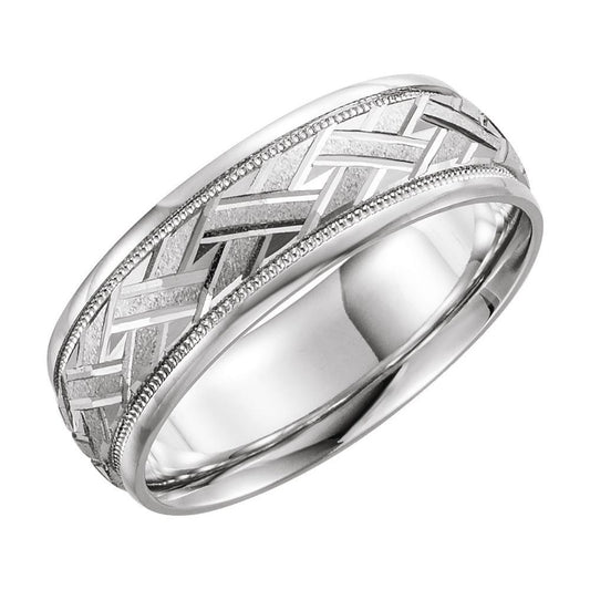 Palladium 7 mm Milgrain Woven Comfort-Fit Band Size 8