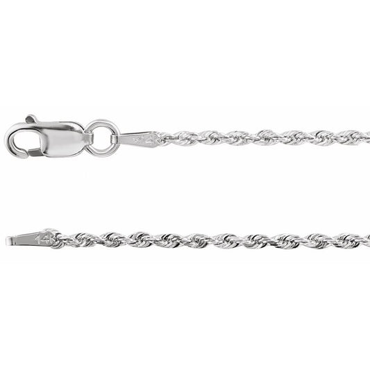 14K White Gold 1.3 mm Diamond-Cut Rope 7" Bracelet