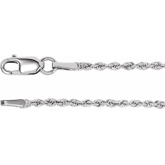 14K White Gold 1.6 mm Diamond-Cut Rope 16" Chain