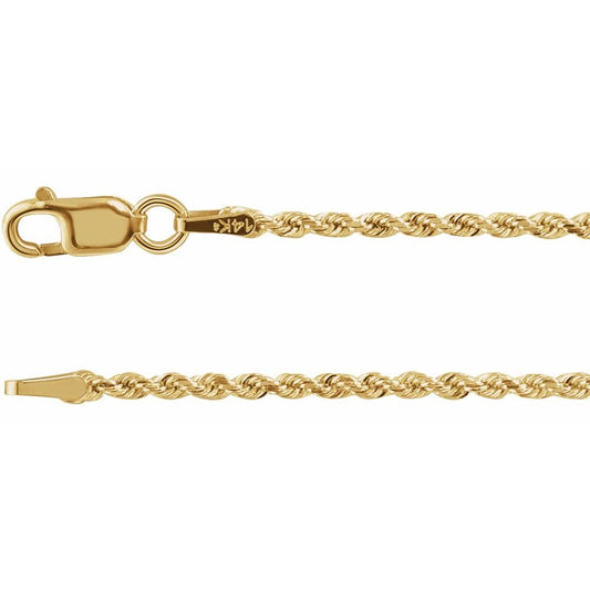 14K Gold 1.8 mm Diamond-Cut Rope 24" Chain