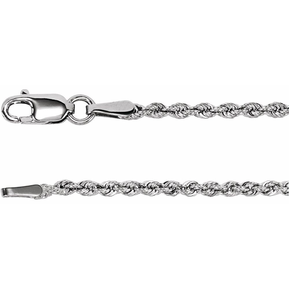14K White Gold 2.5 mm Rope 7" Chain