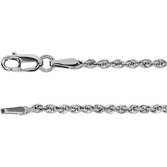 14K White Gold 2.5 mm Rope 16" Chain