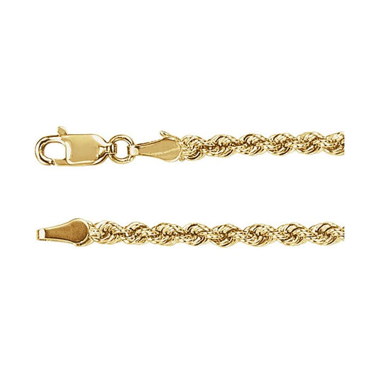 14K Gold 3 mm Rope 24" Chain