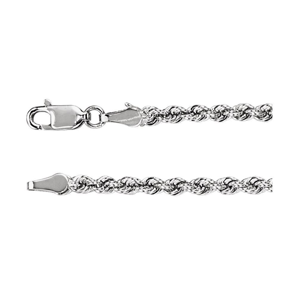 14K White Gold 3 mm Rope 18" Chain