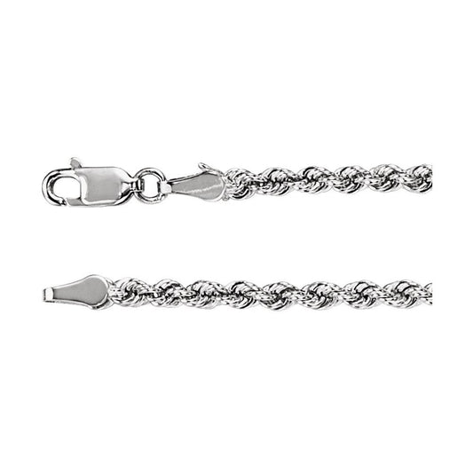14K White Gold 3 mm Rope 16" Chain