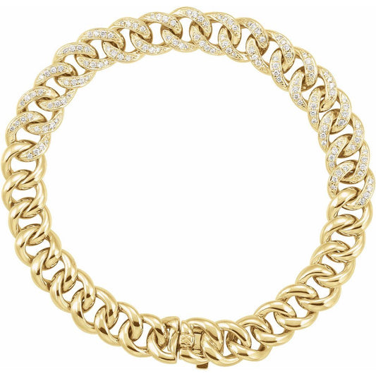 14K Gold 3/4 CTW I3 Natural Diamond Curb 7" Bracelet