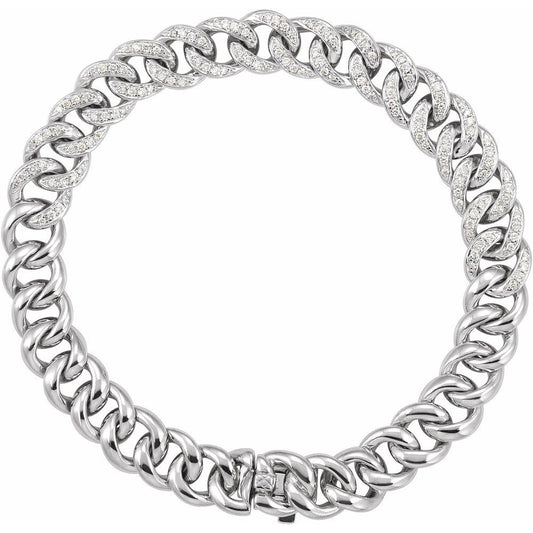 14K White Gold 3/4 CTW I3 Natural Diamond Curb 7" Bracelet