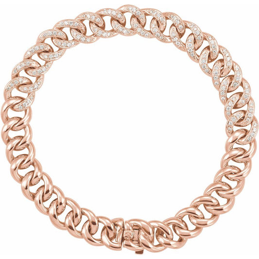 14K Rose Gold 3/4 CTW I3 Natural Diamond Curb 7" Bracelet