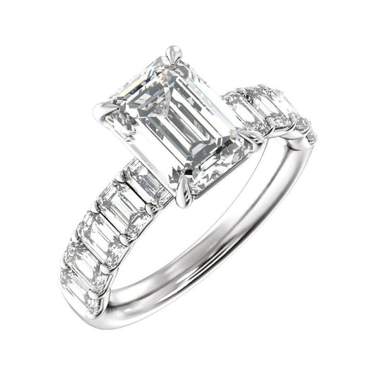 14K White Gold 9 x 7 mm Emerald 2 CTW VS Lab-Grown Diamond Engagement Ring