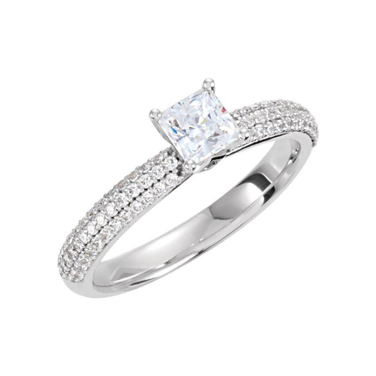 14K White Gold 5.5 mm VS Lab Square Accented Engagement Ring