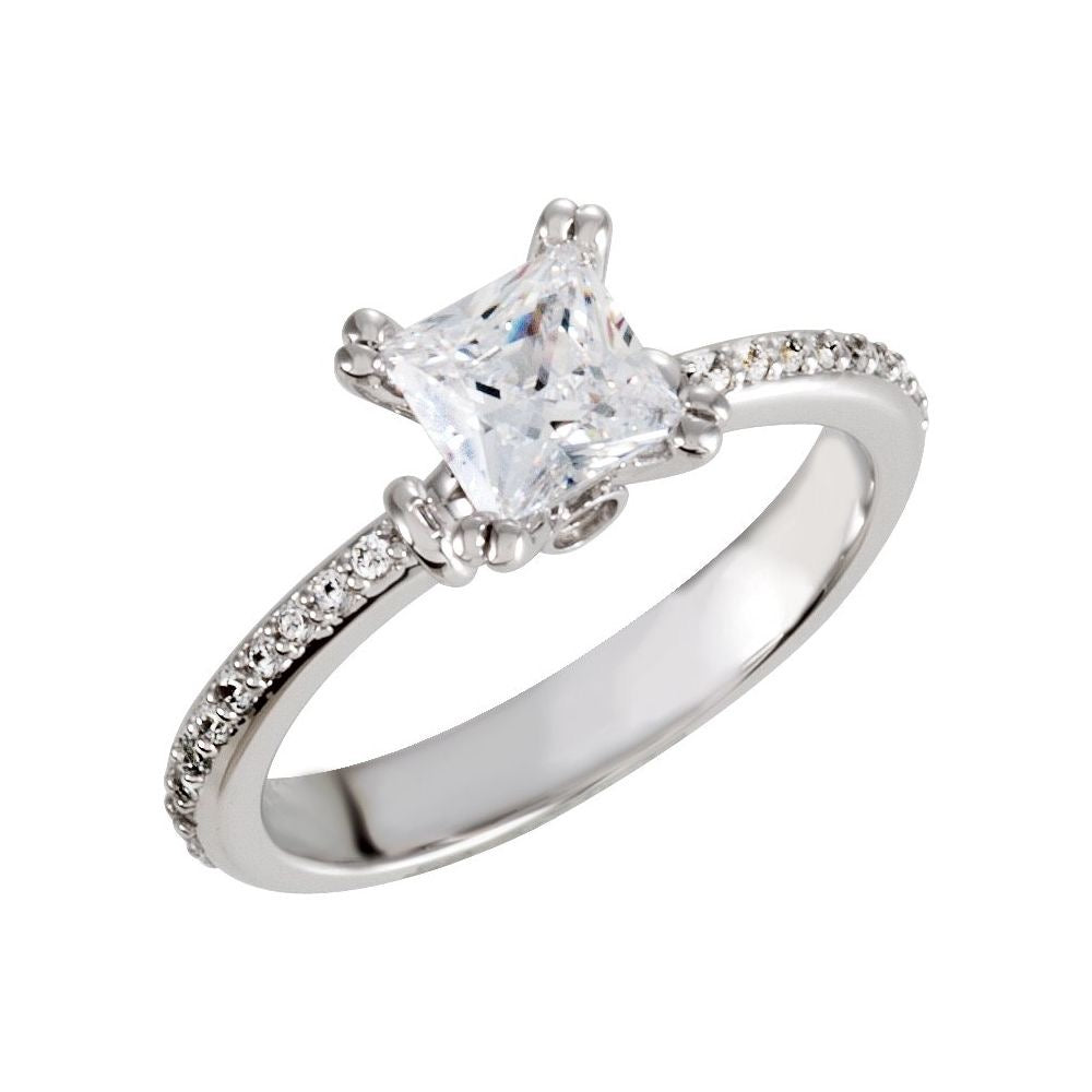 14K White Gold 5.5 mm VS Lab Princess Accented Engagement Ring