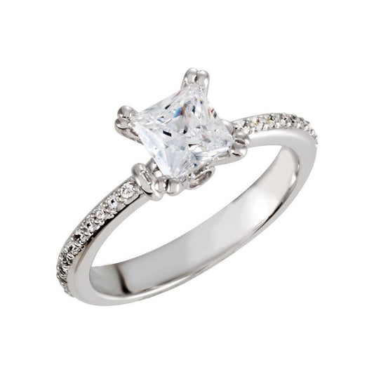 14K White Gold 5.5 mm VS Lab Princess Accented Engagement Ring