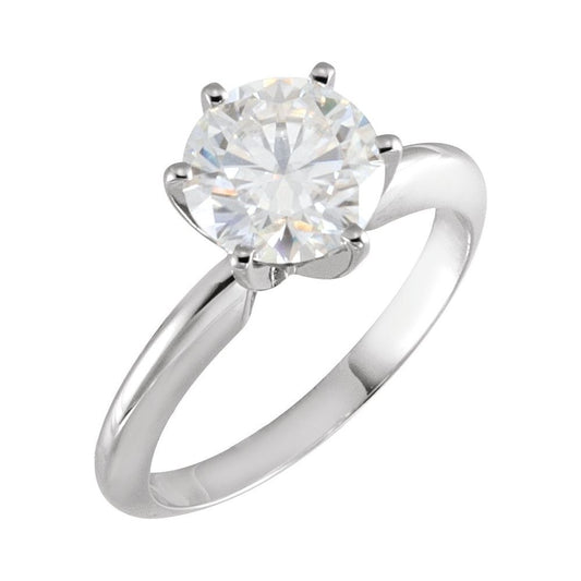 14K White Gold 7.8-8.6 mm Round VS Lab 6-Prong Solitaire Ring