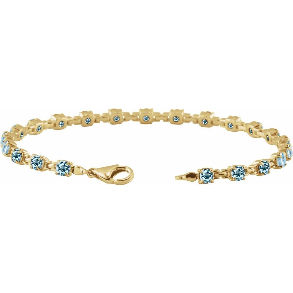 14K Gold Natural Sky Blue Topaz 7 1/4" Line Bracelet