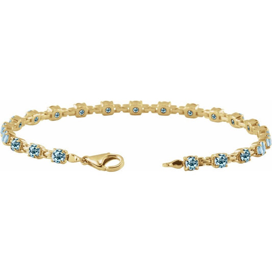 14K Gold Natural Sky Blue Topaz 7 1/4" Line Bracelet