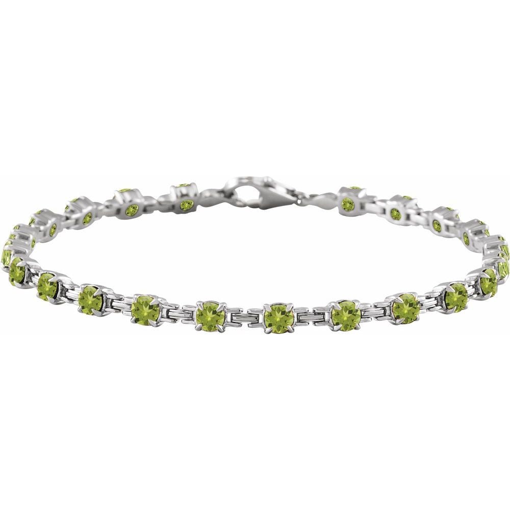 14K White Gold Natural Peridot 7 1/4" Line Bracelet