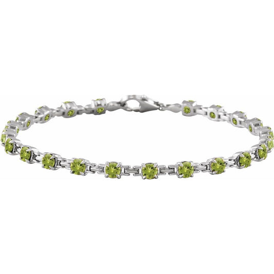 14K White Gold Natural Peridot 7 1/4" Line Bracelet