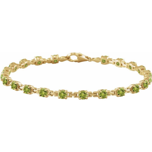 14K Gold Natural Peridot 7 1/4" Line Bracelet