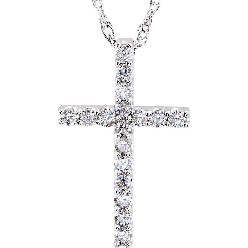 14K White Gold 1/4 CTW Lab-Grown SI1 Diamond Petite Cross Pendant