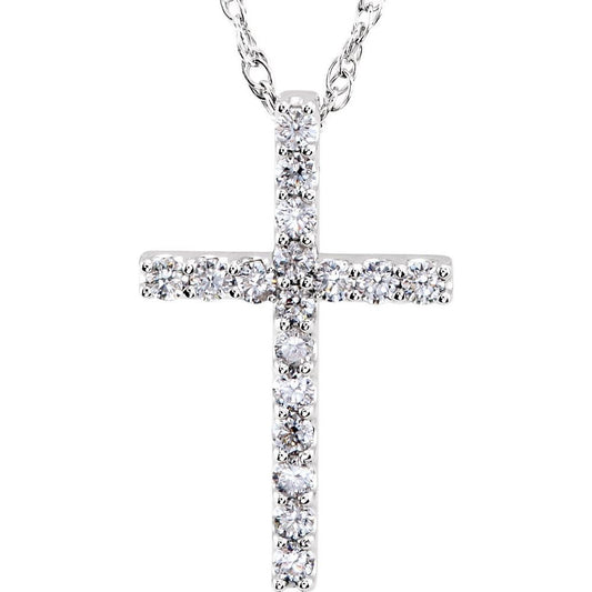 14K White Gold 1/4 CTW Lab-Grown SI1 Diamond Petite Cross Pendant