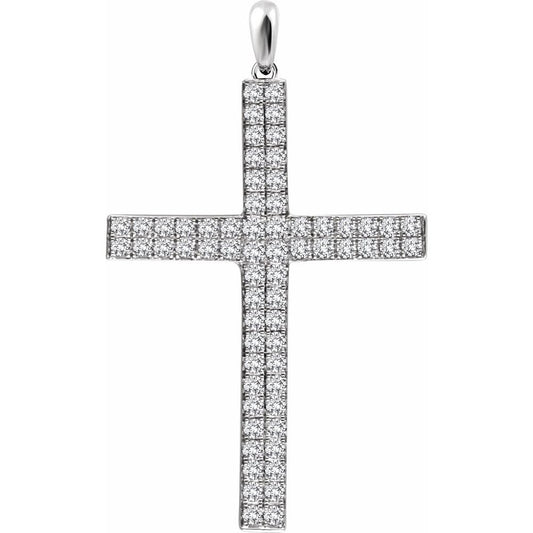 14K White Gold 1/2 CTW Natural I1 Diamond Cross Pendant