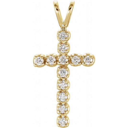 14K Gold 1/8 CTW Natural SI1 Diamond Cross Pendant
