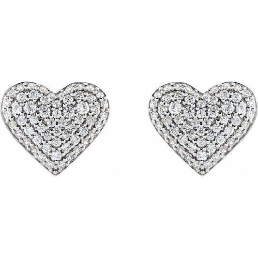 14K White Gold 1/2 CTW Natural I1 Diamond Puffed Heart Earrings