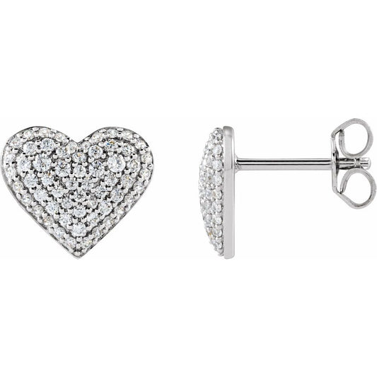 14K White Gold 1/2 CTW Natural I1 Diamond Puffed Heart Earrings