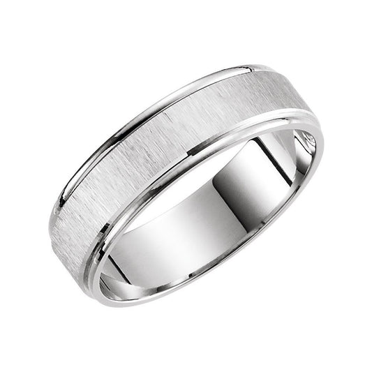 14K White Gold 6 mm Grooved Lightweight Comfort-Fit Flat Band Size 10