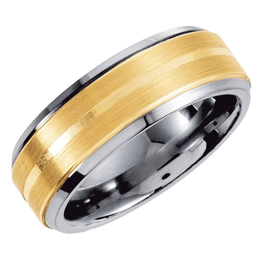 Tungsten & 10K Yellow Inlay 8 mm Satin Finish Band Size 10