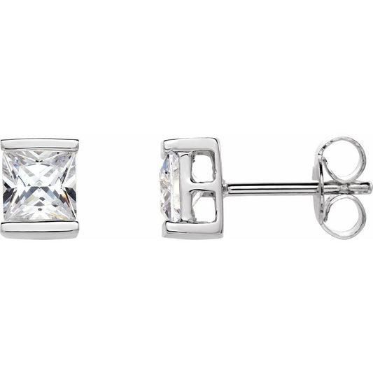 Sterling Silver 5x5 mm Square Imitation White Cubic Zirconia Earrings